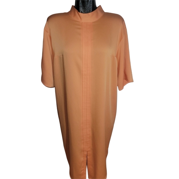 Joelle Peachy Orange Short Sleeve Mock Neck Dress L - Picture 1 of 7